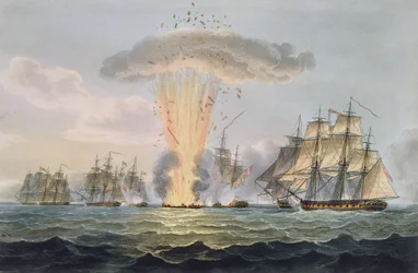 Capture et destruction de quatre frégates espagnoles, 5 octobre 1804, gravé par Thomas Sutherland pour «Naval Achievements» de J. Jenkins, 1816